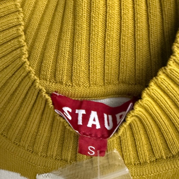 NWT Staud Long Sleeve Castle Midi Dress Chartreuse Chevron Small Heart Cutout - Picture 3 of 10